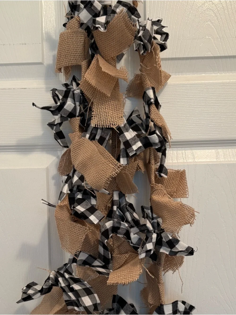 Three Black & White Buffalo Check and Burlap Garlands 70”